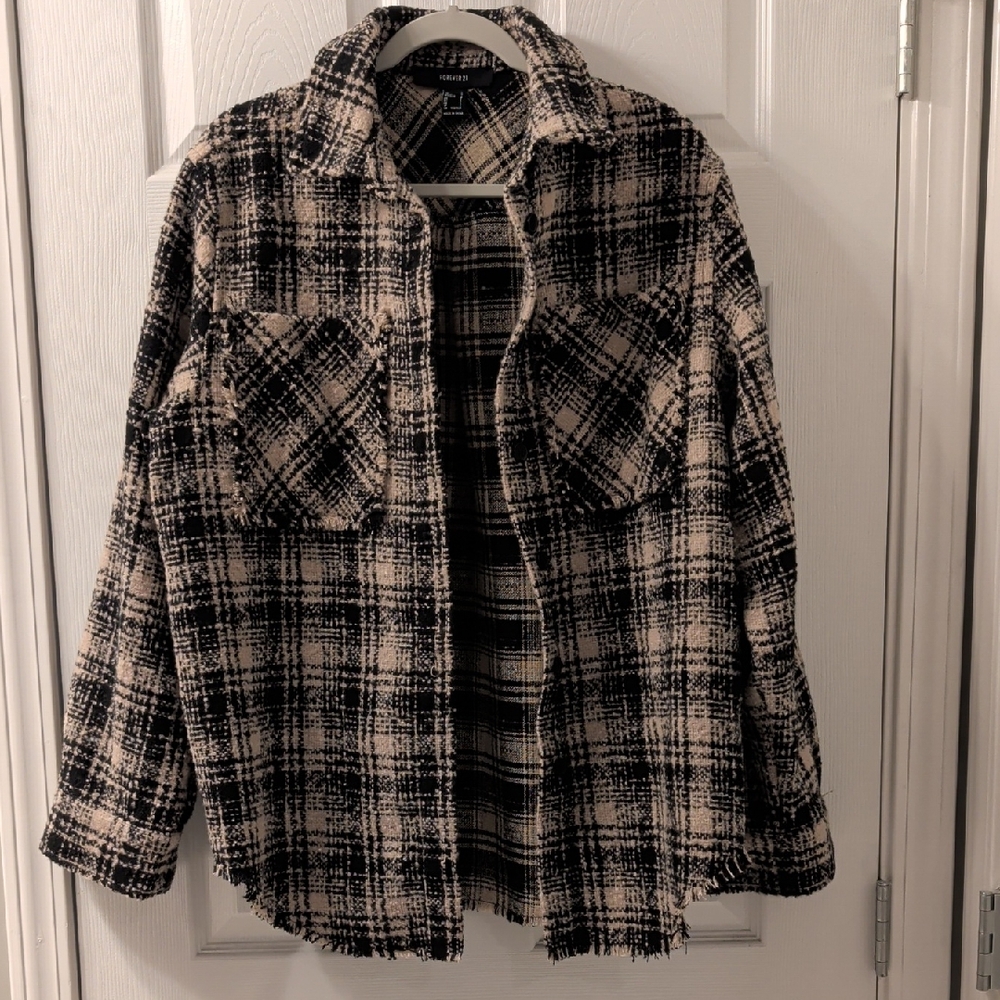 Forever 21 Black and Cream Plaid Shirt